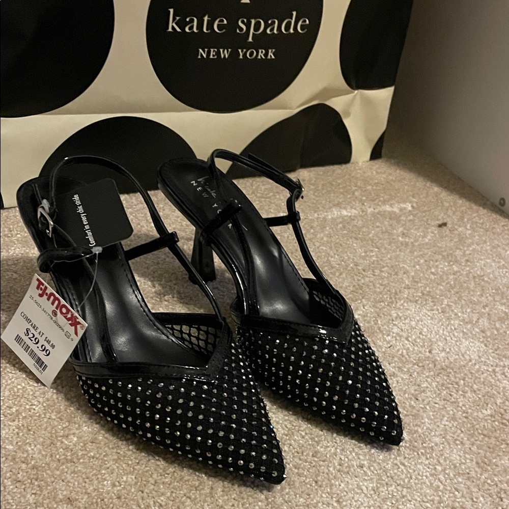 kate spade Black Studded Pointed-Toe Slingback Heels